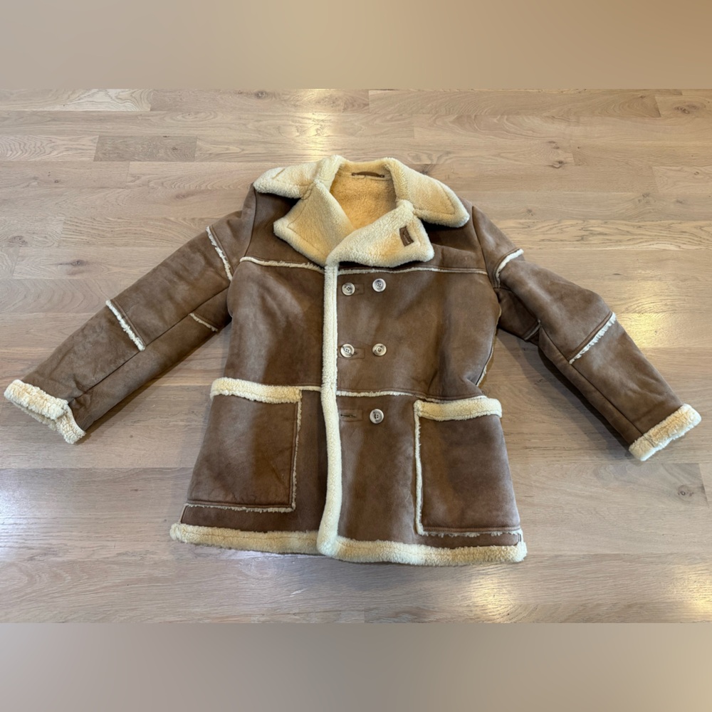 Vintage A Robert Lewis Idea brown suede shearling-lined  coat men’s size 44